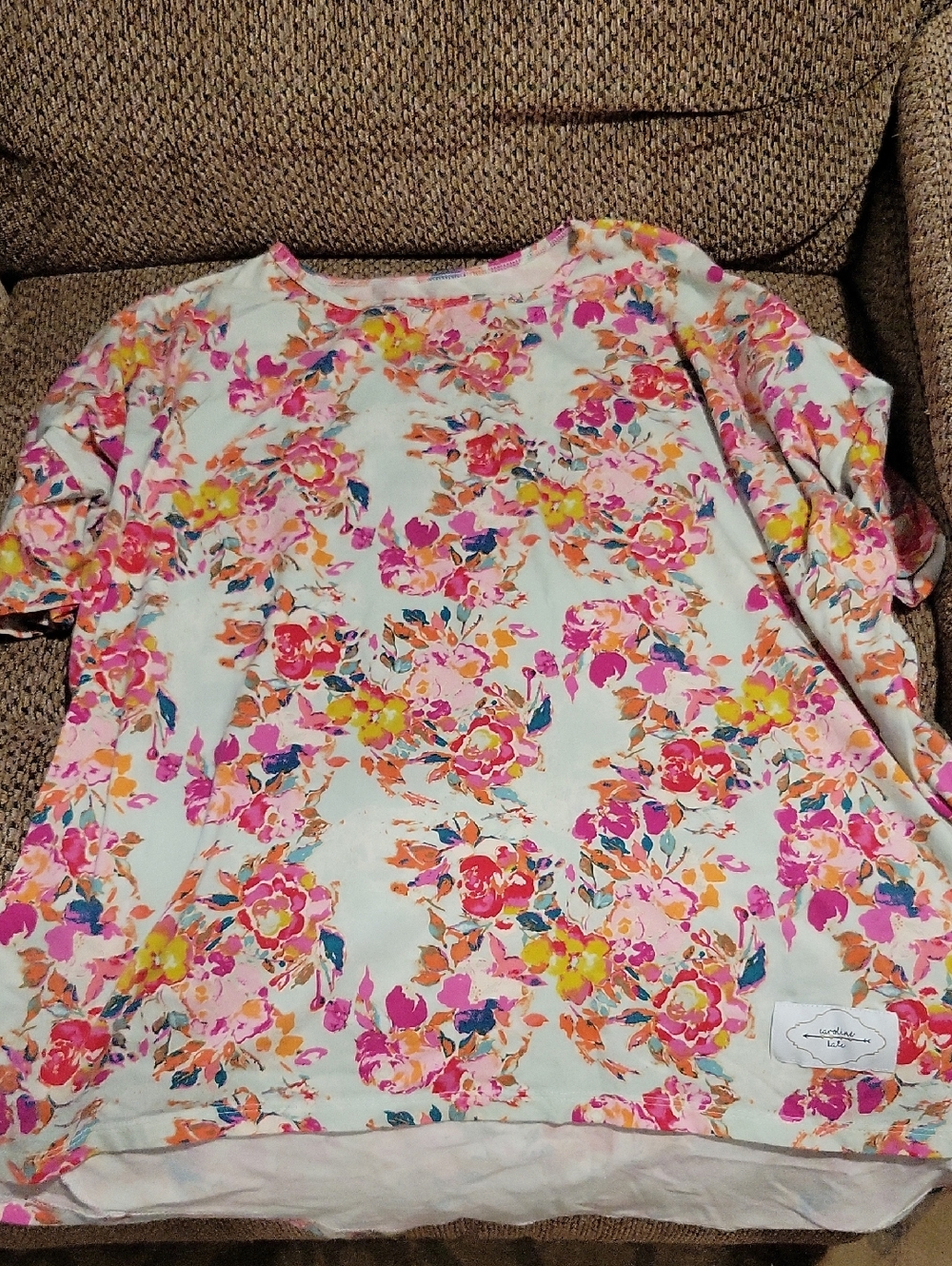 Floral Short-Sleeve Tunic Top - Pink, Yellow & Cream